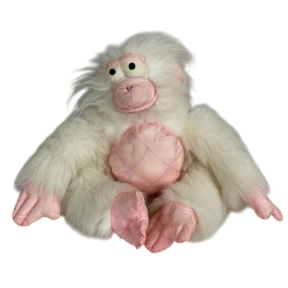 Tb Trading Plush Snow Monkey Long Fuzzy Fur Parachute Material White Pink